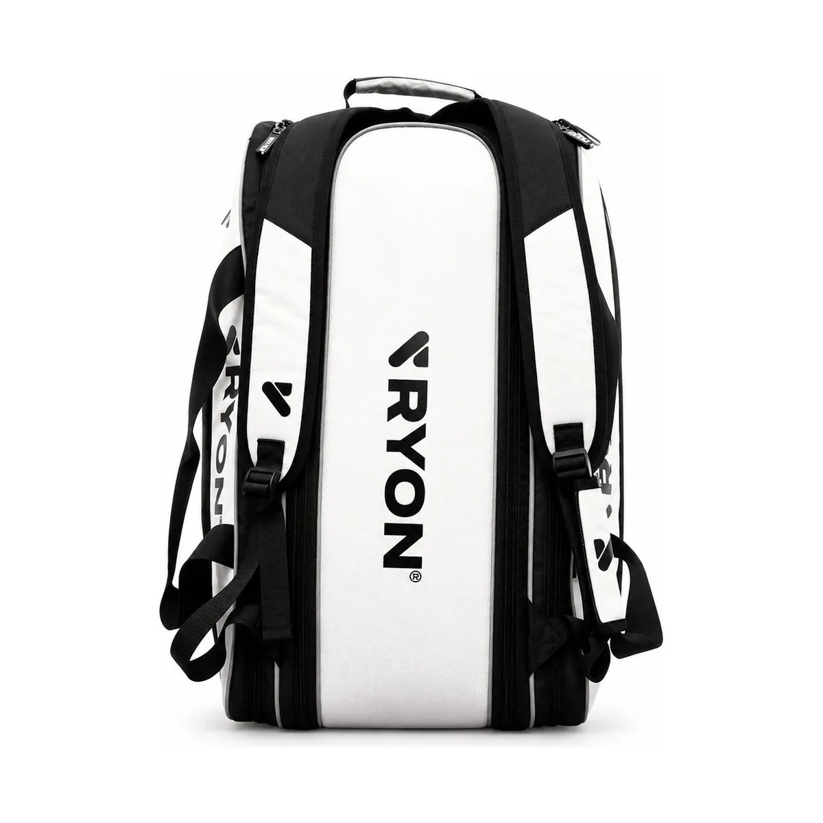 Retro della borsa padel RYON Ace bianca con spallacci da zaino regolabili