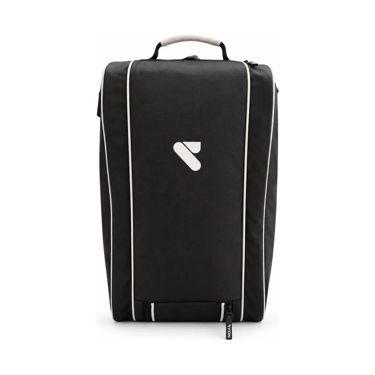 Borsa padel RYON Ace nera e bianca vista frontale, con maniglia e logo RYON