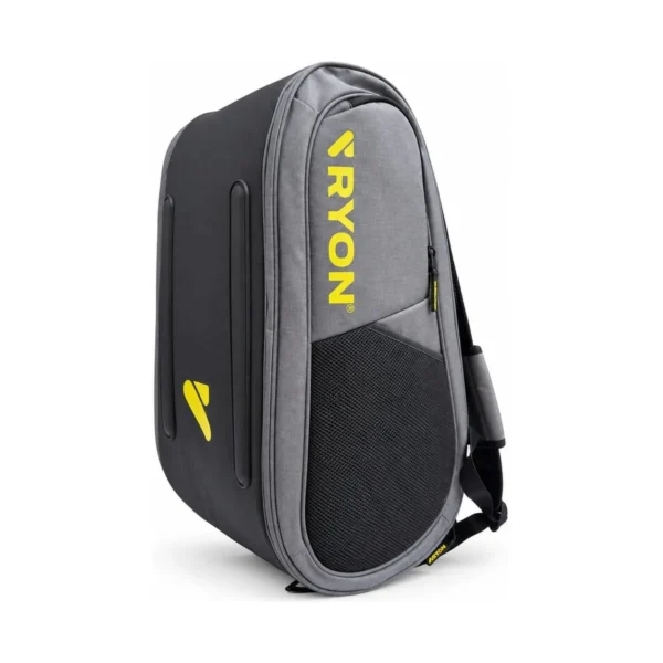 Zaino padel RYON Smash grigio e nero, vista di tre quarti con logo RYON giallo